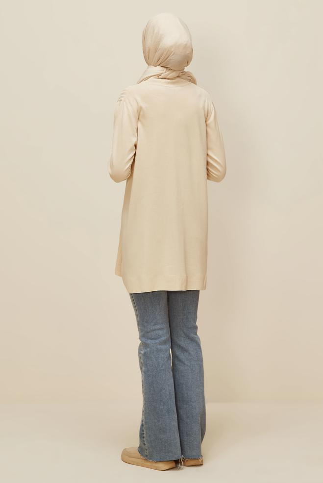 Hijab clothing BEIGE KNITWEAR TUNIC 45846 - ALVİNA