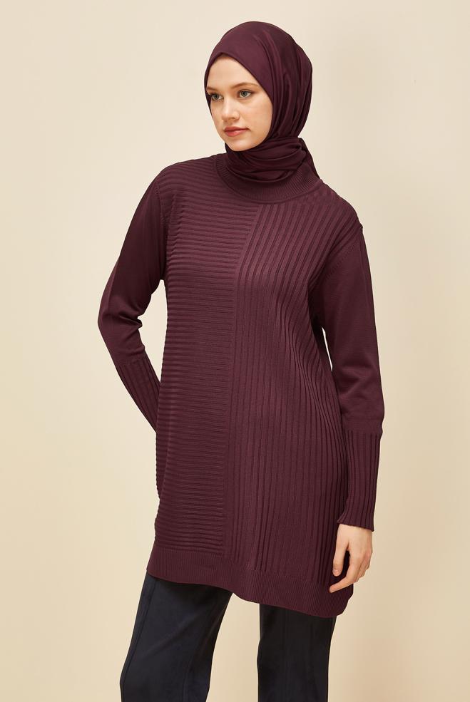 Hijab clothing CLARET RED KNITWEAR TUNIC 45846 - ALVİNA