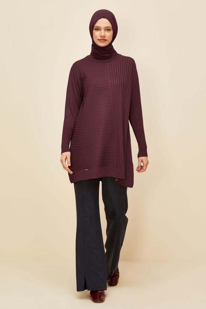Hijab clothing CLARET RED KNITWEAR TUNIC 45846 - ALVİNA