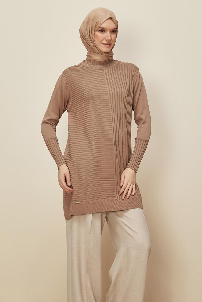 Tesettür giyim KAHVE TRİKO TUNİK 45846 - ALVİNA
