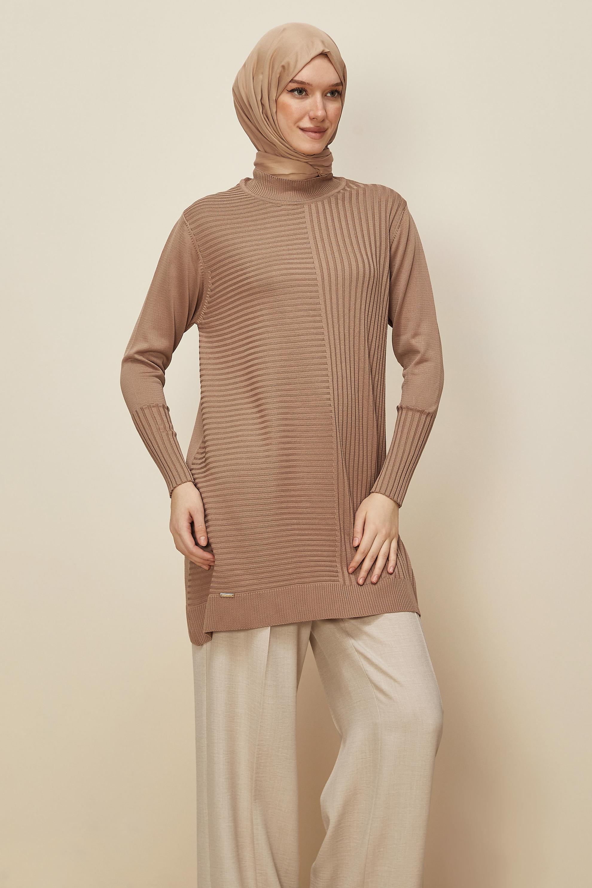 Tesettür giyim KAHVE TRİKO TUNİK 45846