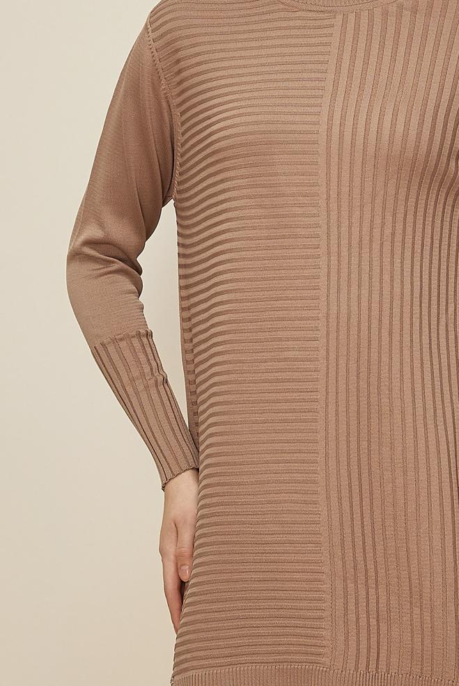 Tesettür giyim KAHVE TRİKO TUNİK 45846 - ALVİNA