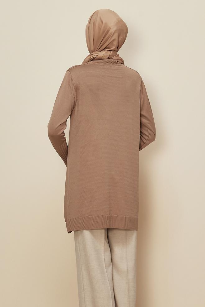 Tesettür giyim KAHVE TRİKO TUNİK 45846 - ALVİNA