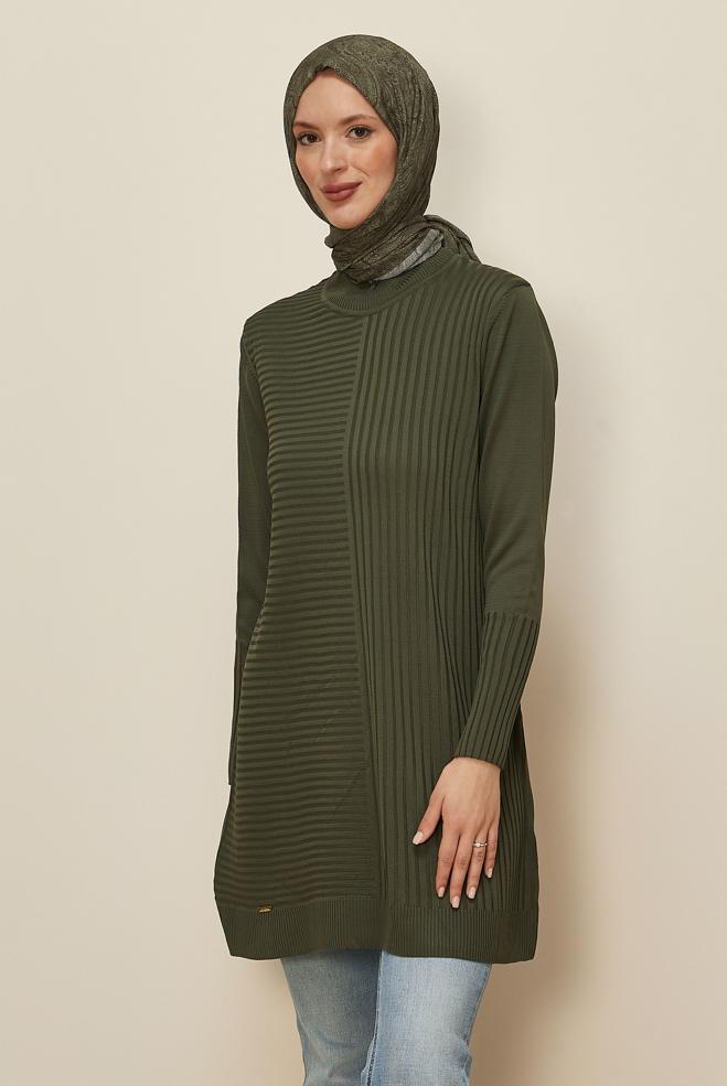 Hijab clothing KHAKI KNITWEAR TUNIC 45846 - ALVİNA