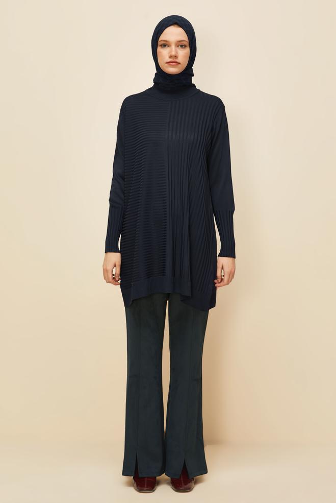 Hijab clothing NAVY BLUE KNITWEAR TUNIC 45846 - ALVİNA