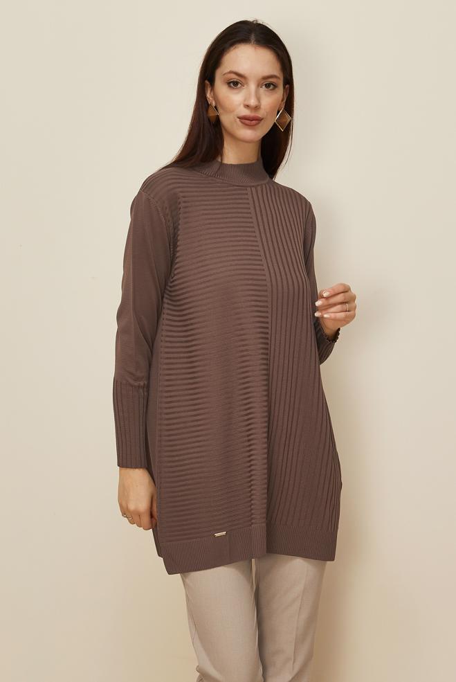 Vêtements hijab BRUN TUNIQUE EN MAILLE 45846 - ALVİNA