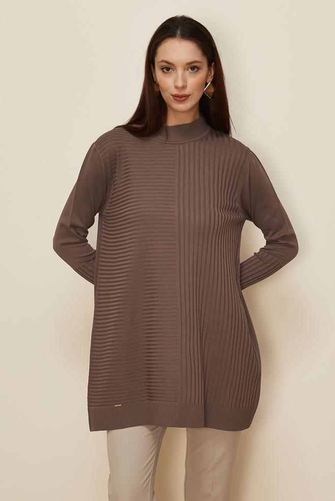 Vêtements hijab BRUN TUNIQUE EN MAILLE 45846 - ALVİNA