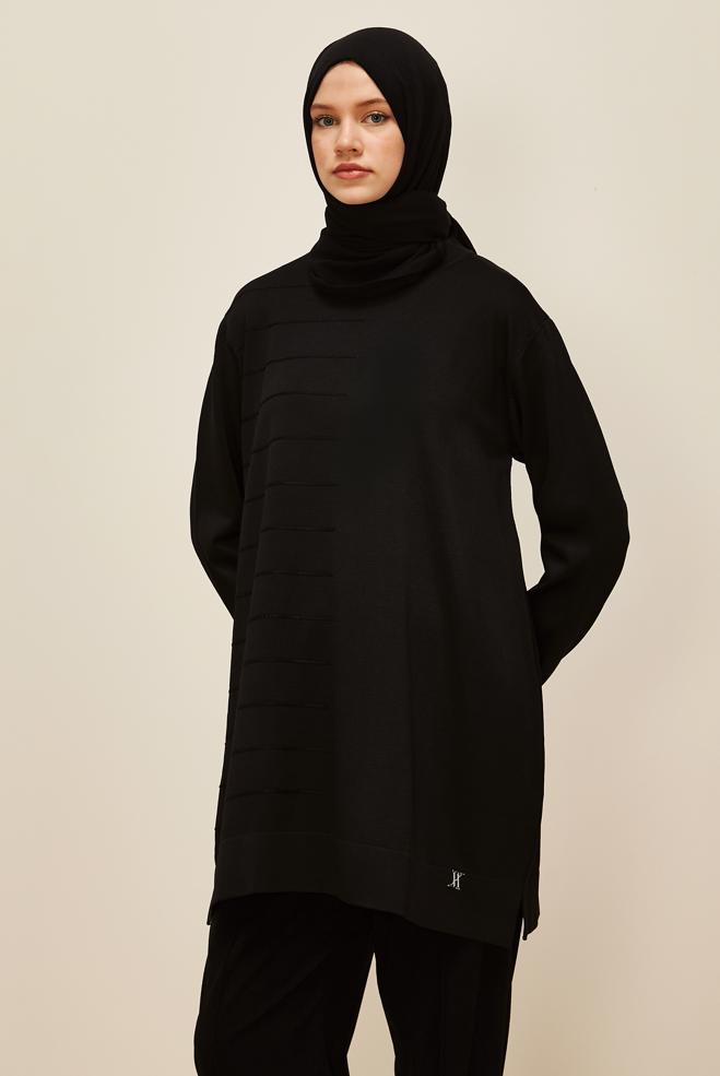 Hijab clothing BLACK KNITWEAR TUNIC 45847 - ALVİNA