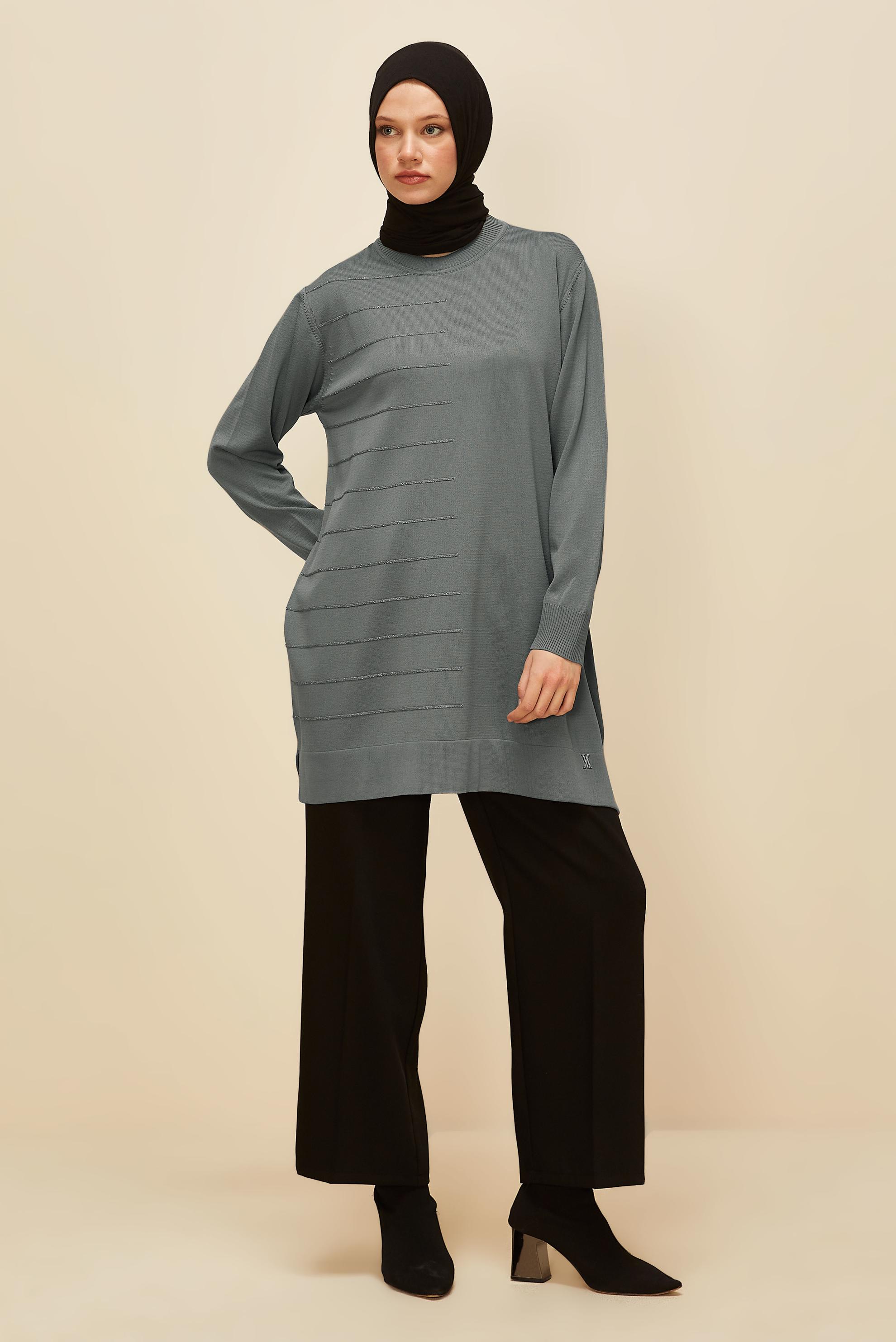 Tesettür giyim GRİ TRİKO TUNİK 45847