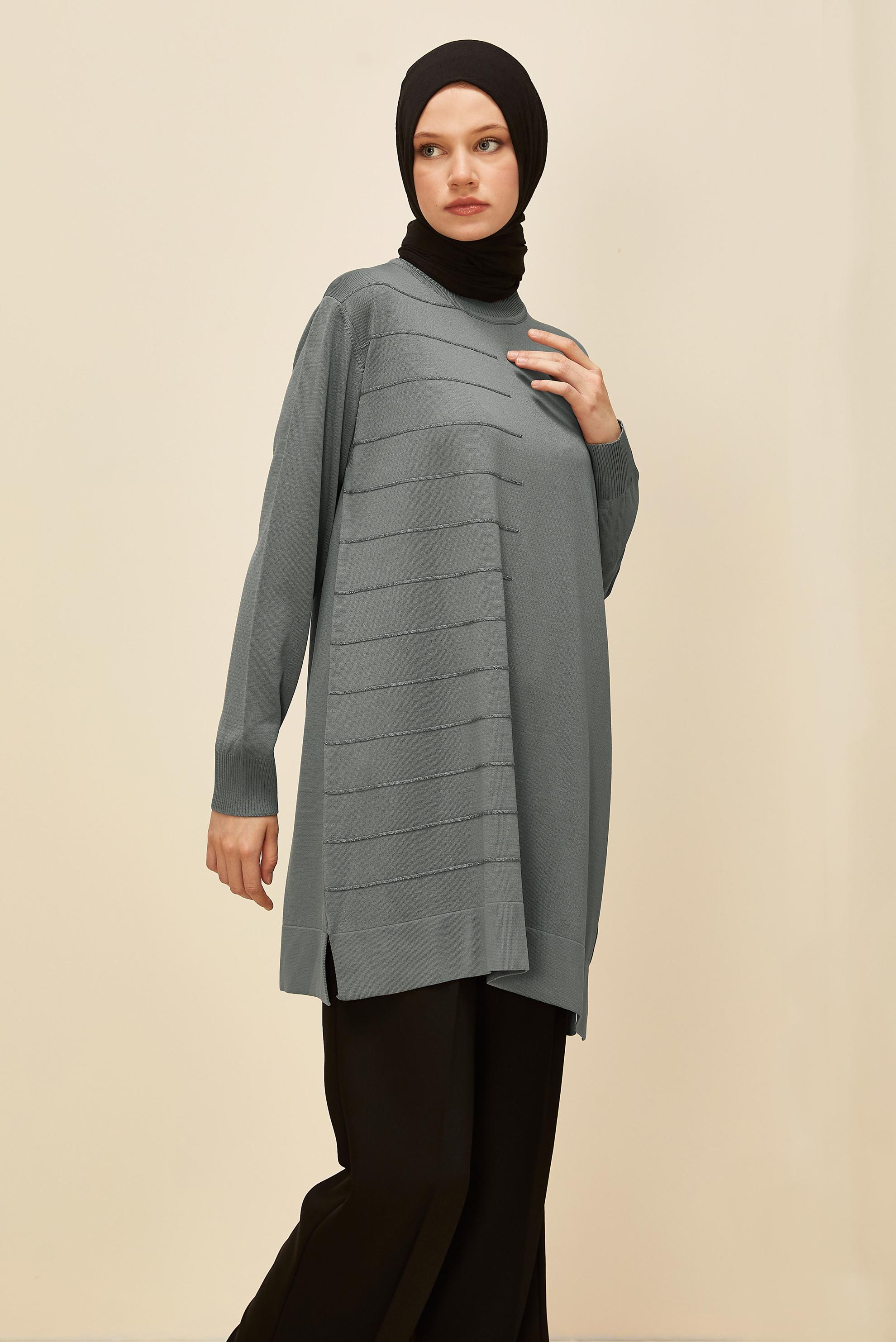 Tesettür giyim GRİ TRİKO TUNİK 45847