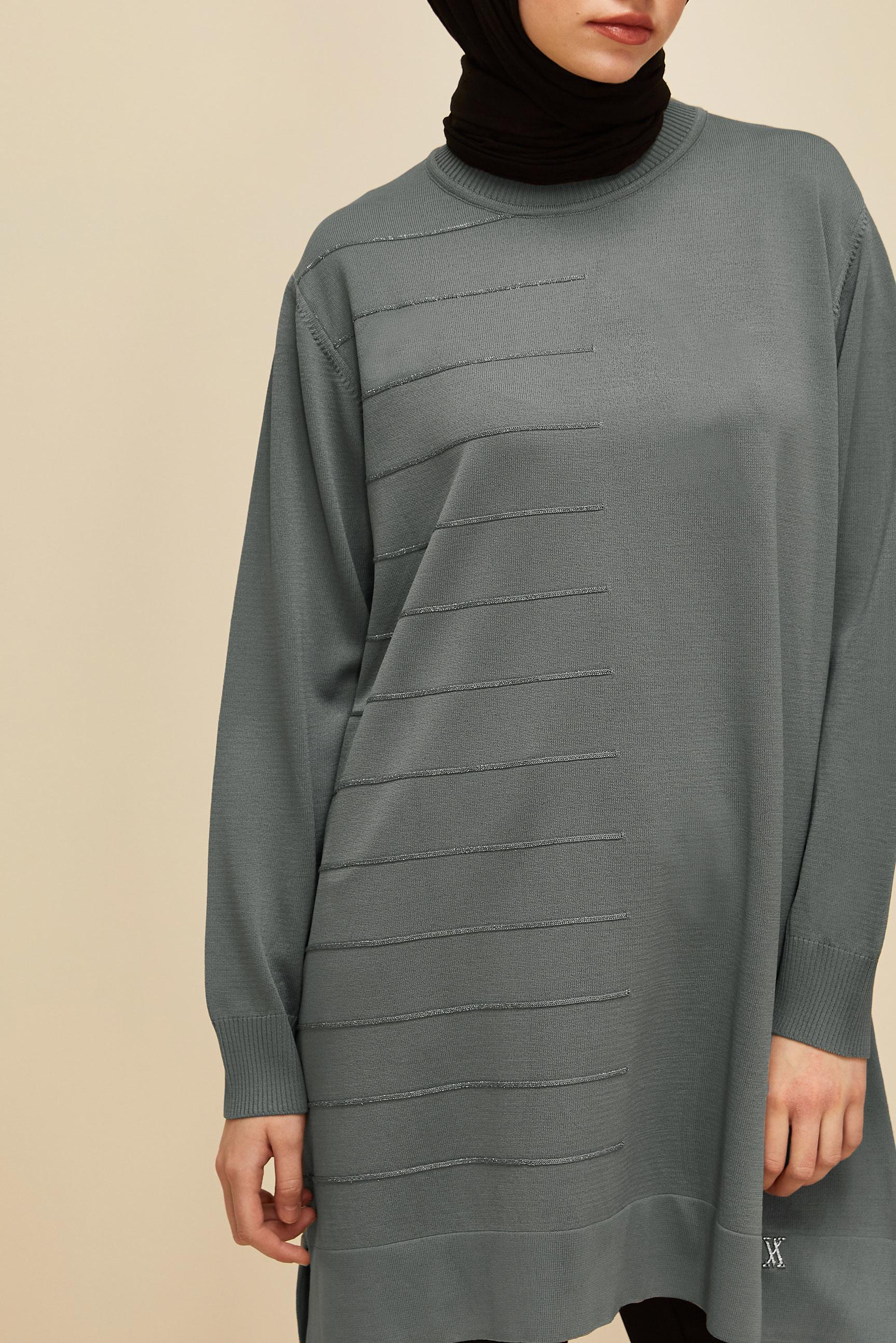 Tesettür giyim GRİ TRİKO TUNİK 45847