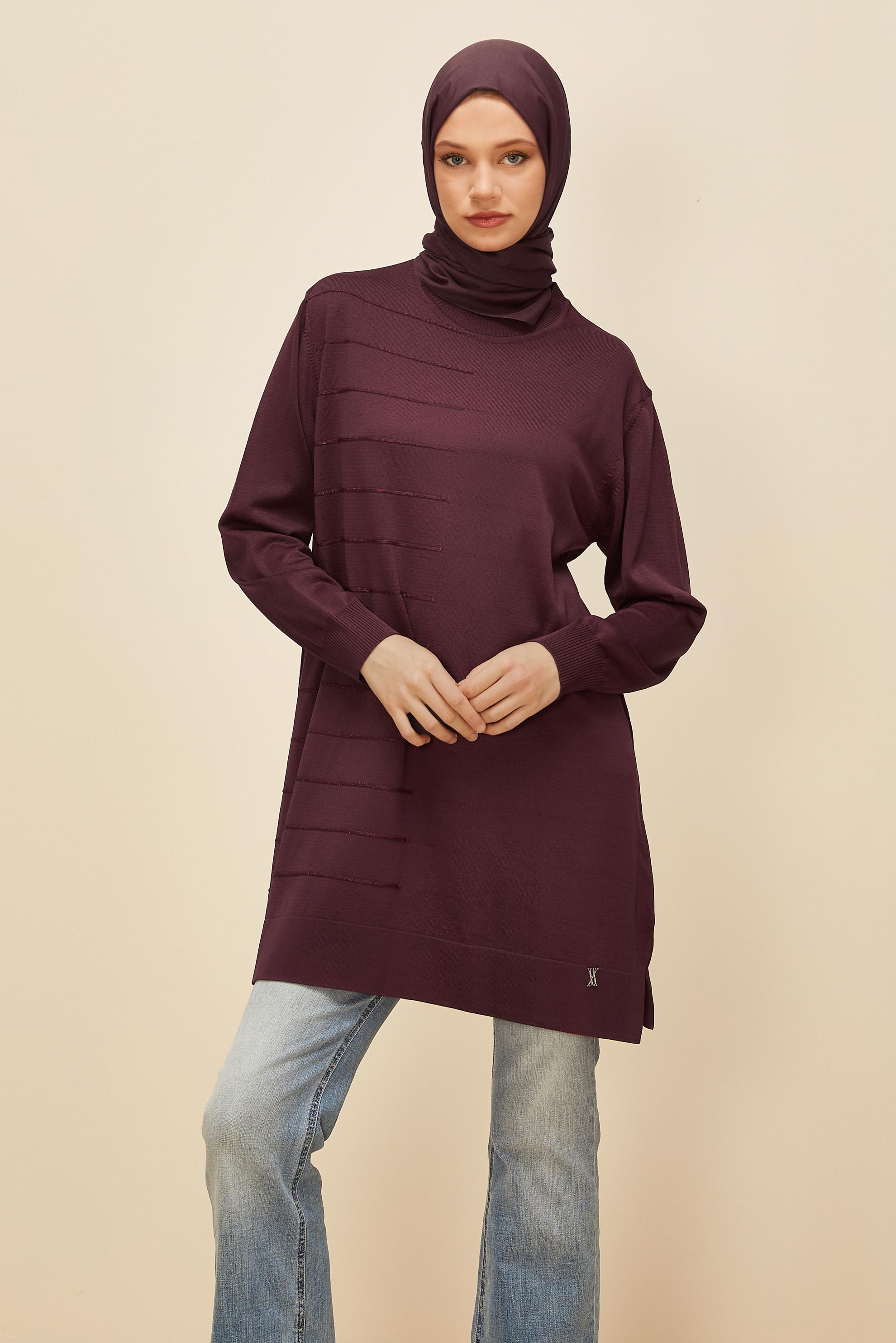 Tesettür giyim BORDO TRİKO TUNİK 45847