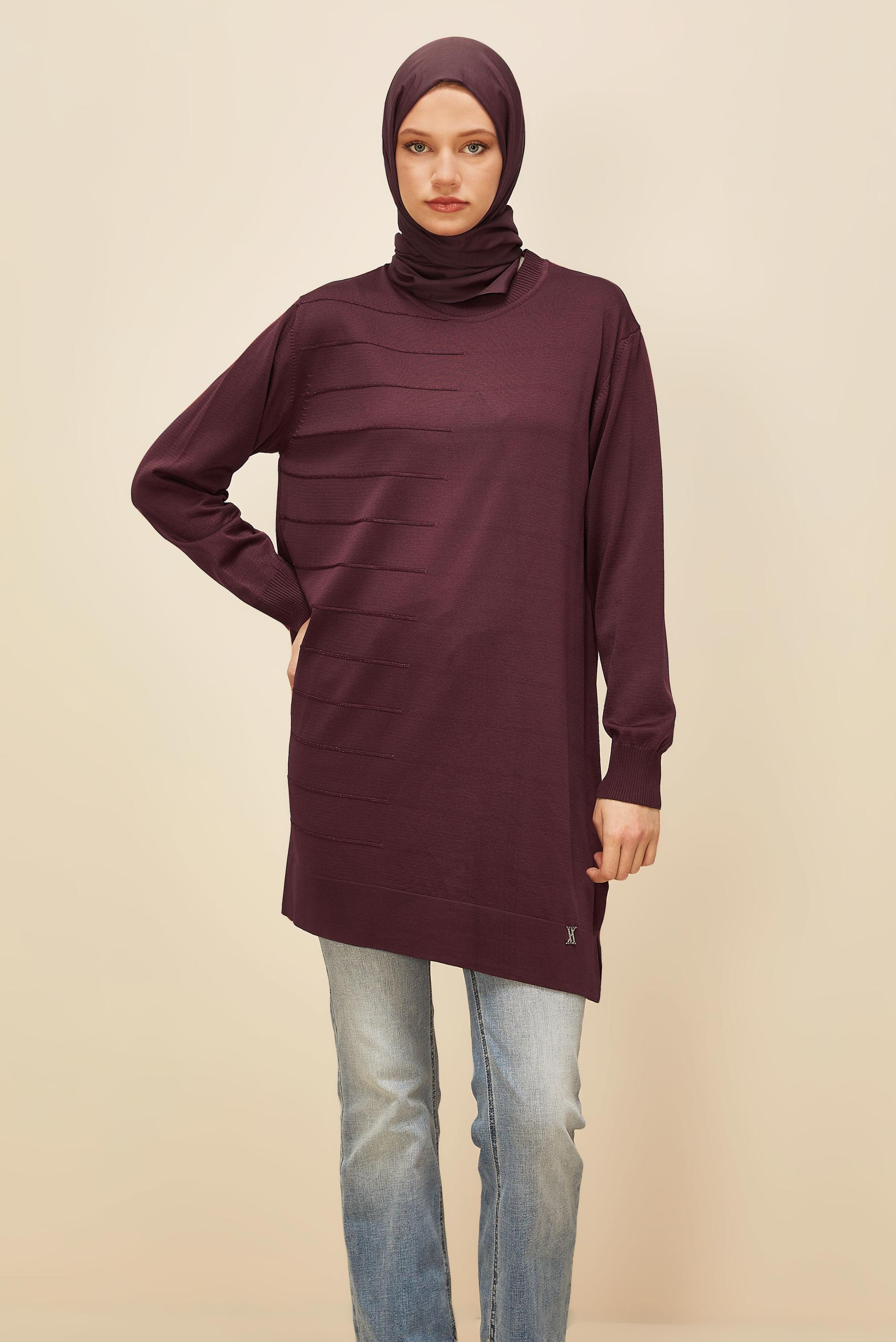 Tesettür giyim BORDO TRİKO TUNİK 45847
