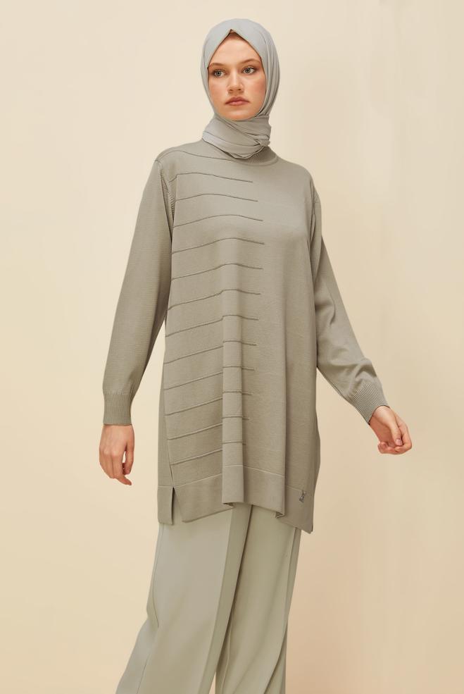 Hijab clothing BEIGE KNITWEAR TUNIC 45847 - ALVİNA