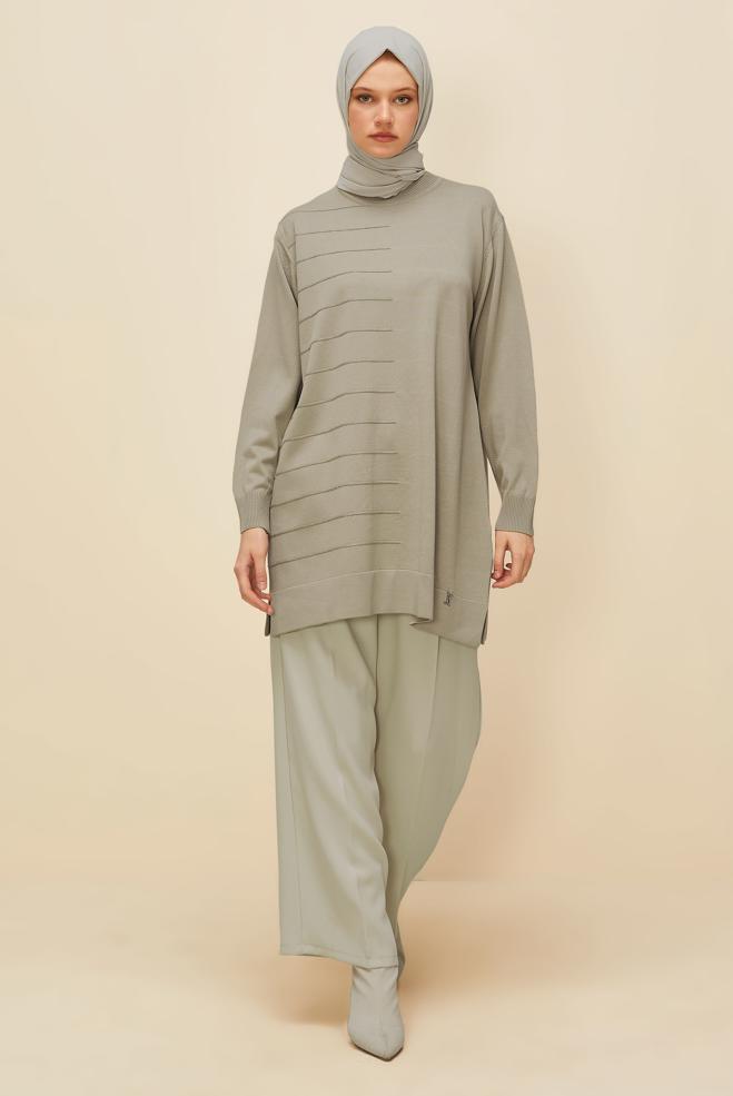 Hijab clothing BEIGE KNITWEAR TUNIC 45847 - ALVİNA