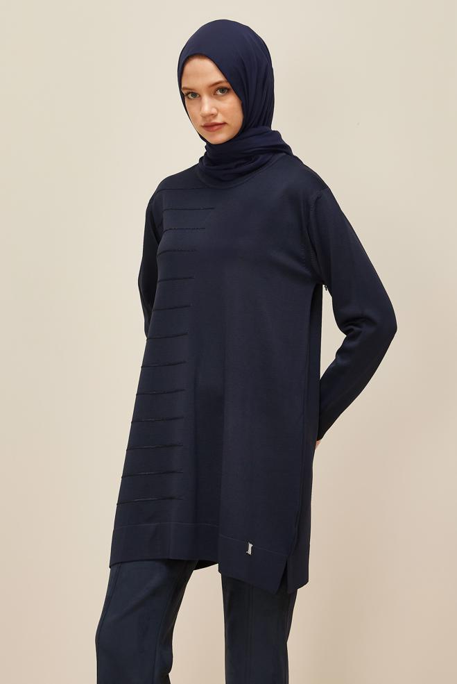 Hijab clothing NAVY BLUE KNITWEAR TUNIC 45847 - ALVİNA
