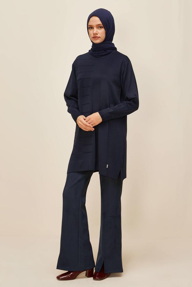 Hijab clothing NAVY BLUE KNITWEAR TUNIC 45847 - ALVİNA