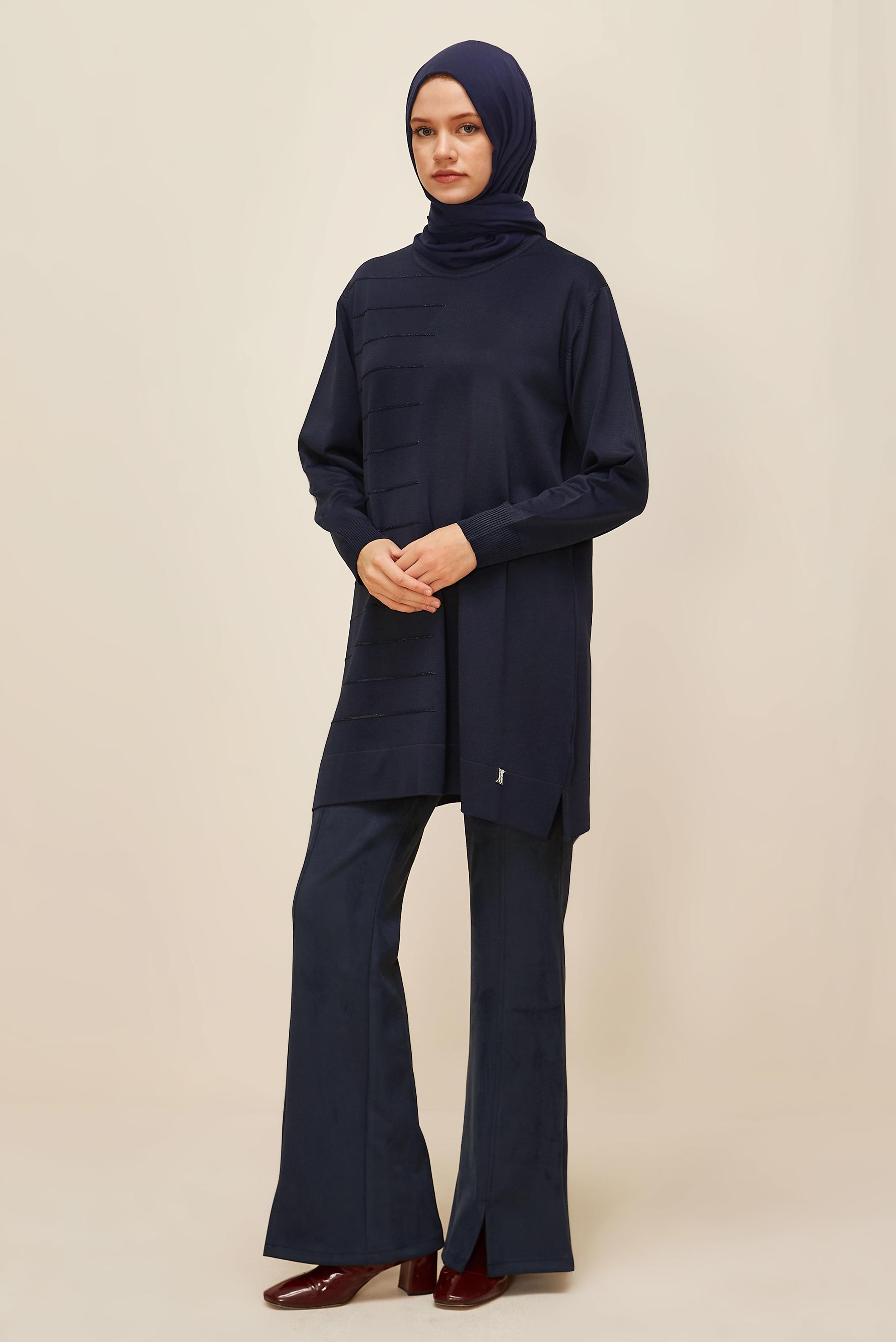 Tesettür giyim LACİVERT TRİKO TUNİK 45847