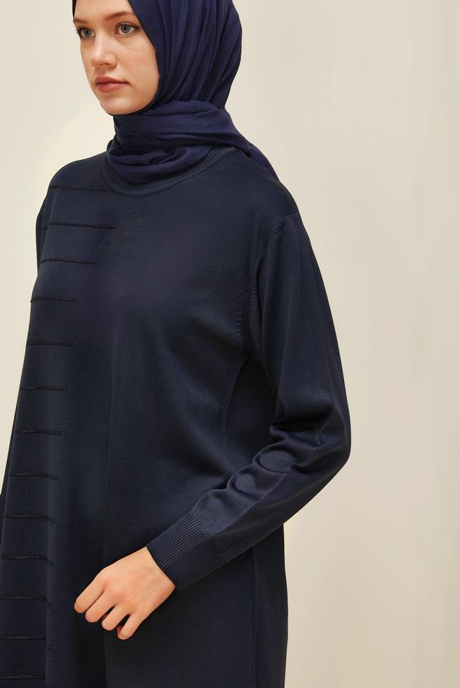 Hijab clothing NAVY BLUE KNITWEAR TUNIC 45847 - ALVİNA