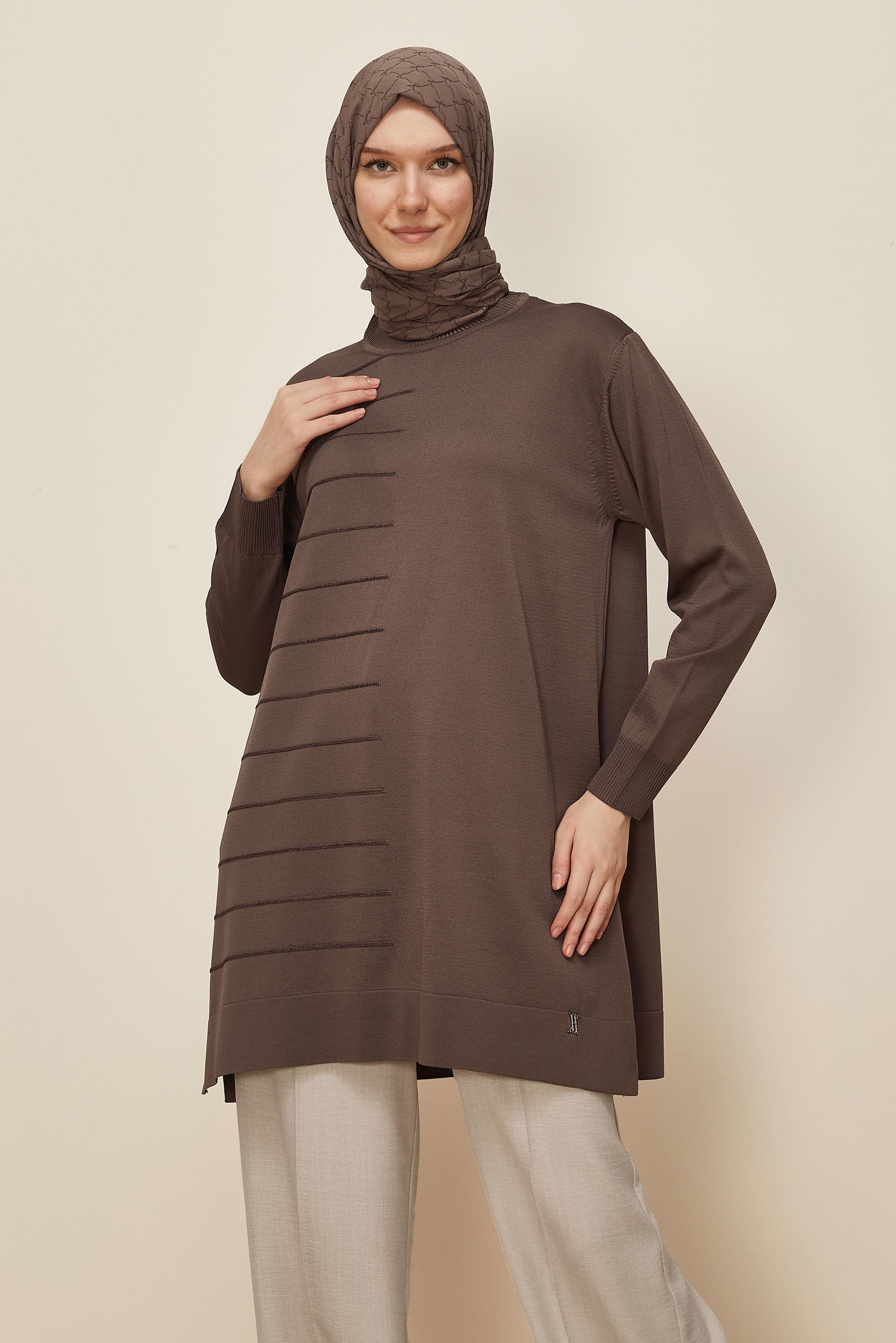 Tesettür giyim KAHVE TRİKO TUNİK 45847