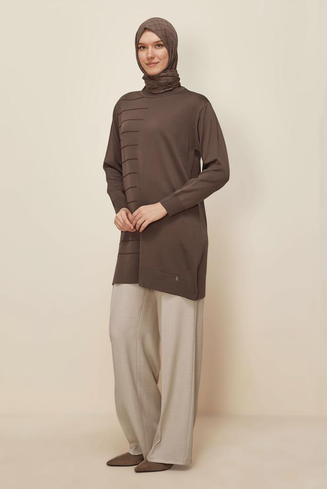 Tesettür giyim KAHVE 45847 TRİKO TUNİK 40-48 - ALVİNA