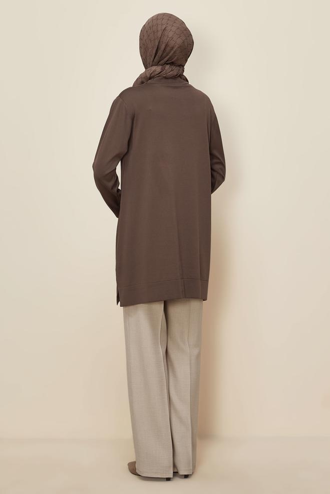 Tesettür giyim KAHVE 45847 TRİKO TUNİK 40-48 - ALVİNA