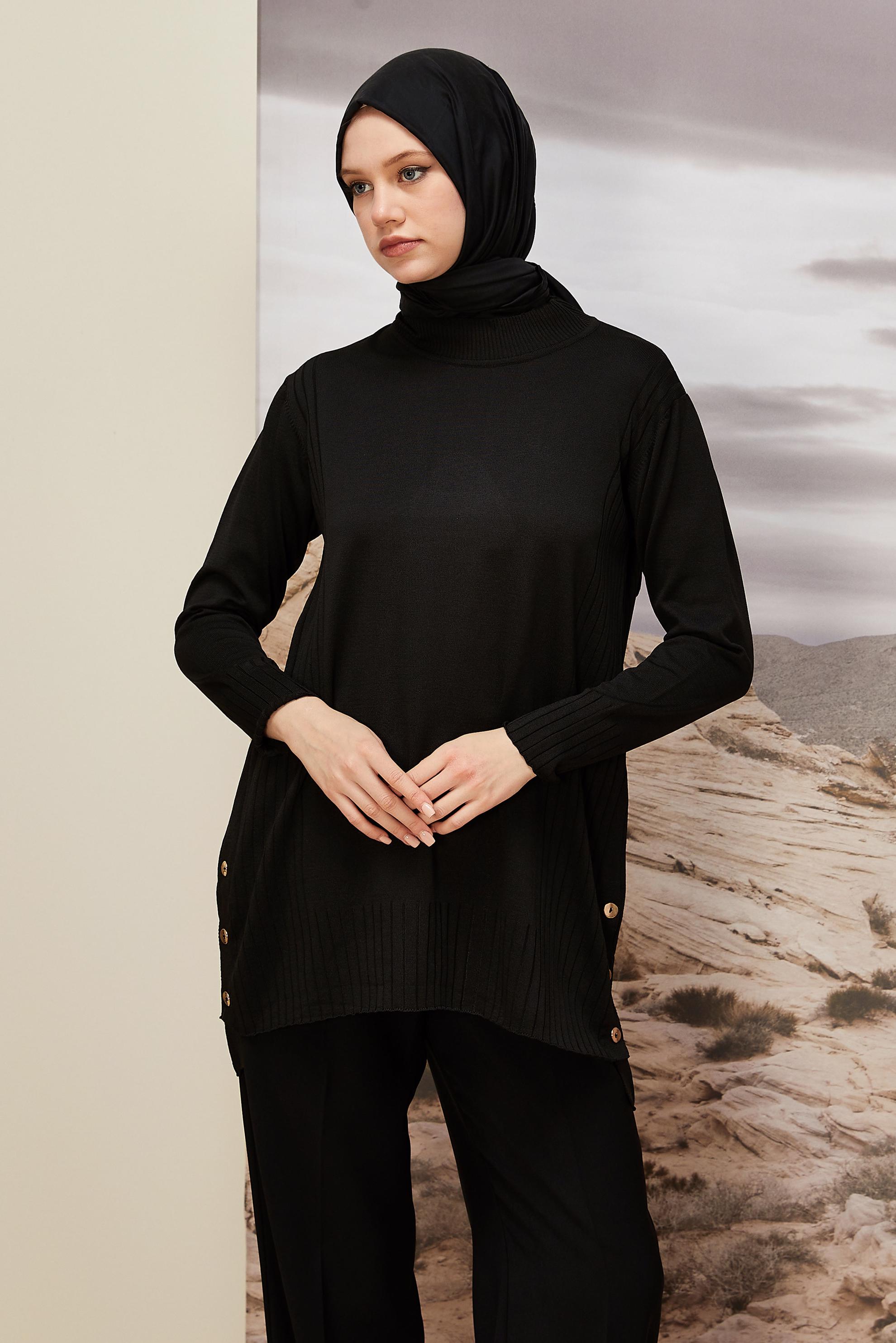 Tesettür giyim SİYAH TRİKO TUNİK 45849