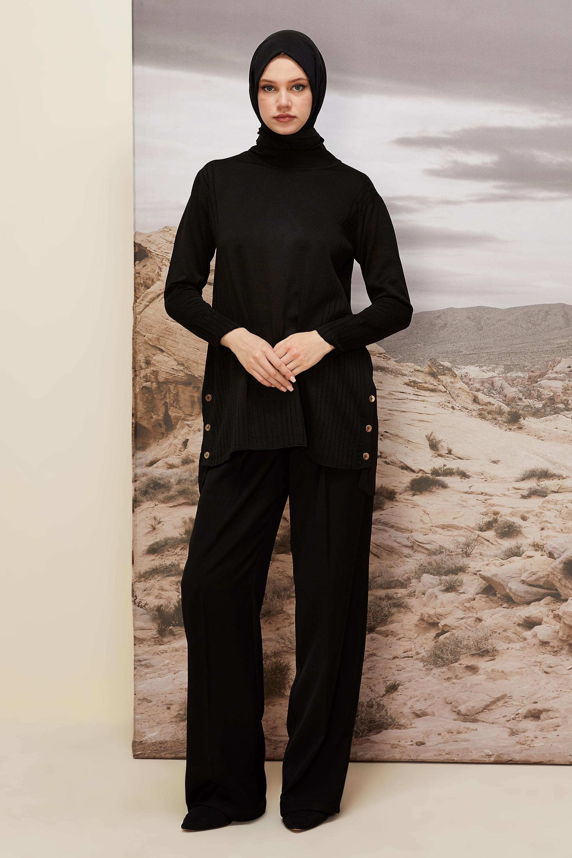 Tesettür giyim SİYAH TRİKO TUNİK 45849