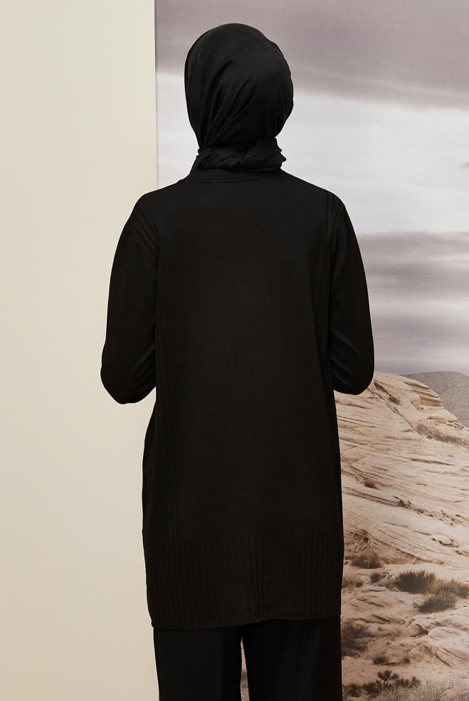 Tesettür giyim SİYAH TRİKO TUNİK 45849 - ALVİNA