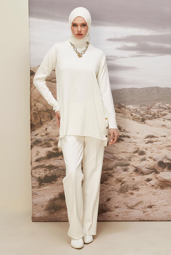 Tesettür giyim BEYAZ 45849 TRİKO TUNİK 38-46 - ALVİNA