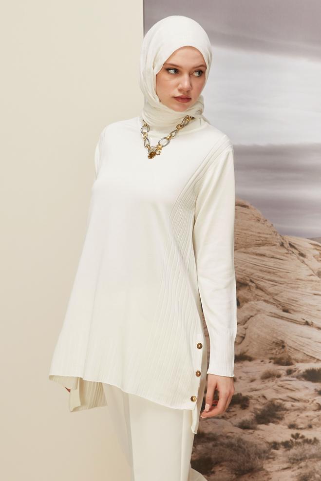 Tesettür giyim BEYAZ 45849 TRİKO TUNİK 38-46 - ALVİNA