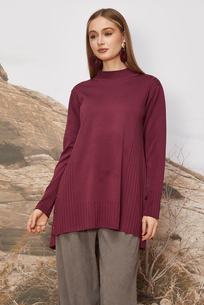 Hijab clothing CLARET RED KNITWEAR TUNIC 45849 - ALVİNA