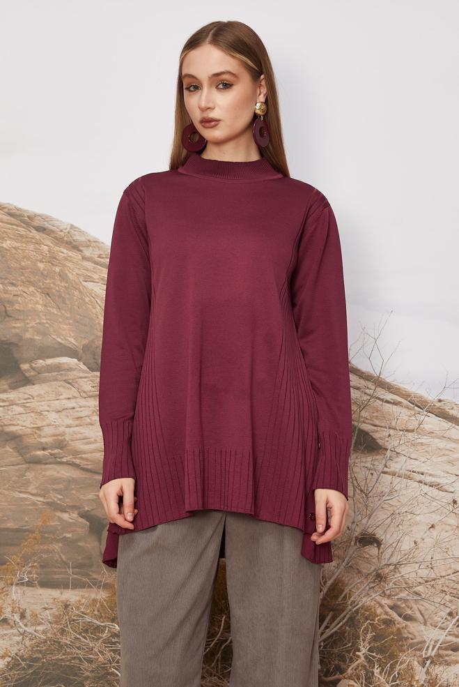 Hijab clothing CLARET RED KNITWEAR TUNIC 45849 - ALVİNA