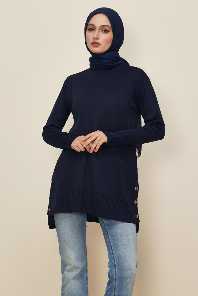 Hijab clothing NAVY BLUE KNITWEAR TUNIC 45849 - ALVİNA