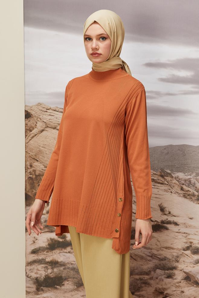 Tesettür giyim TURUNCU TRİKO TUNİK 45849 - ALVİNA