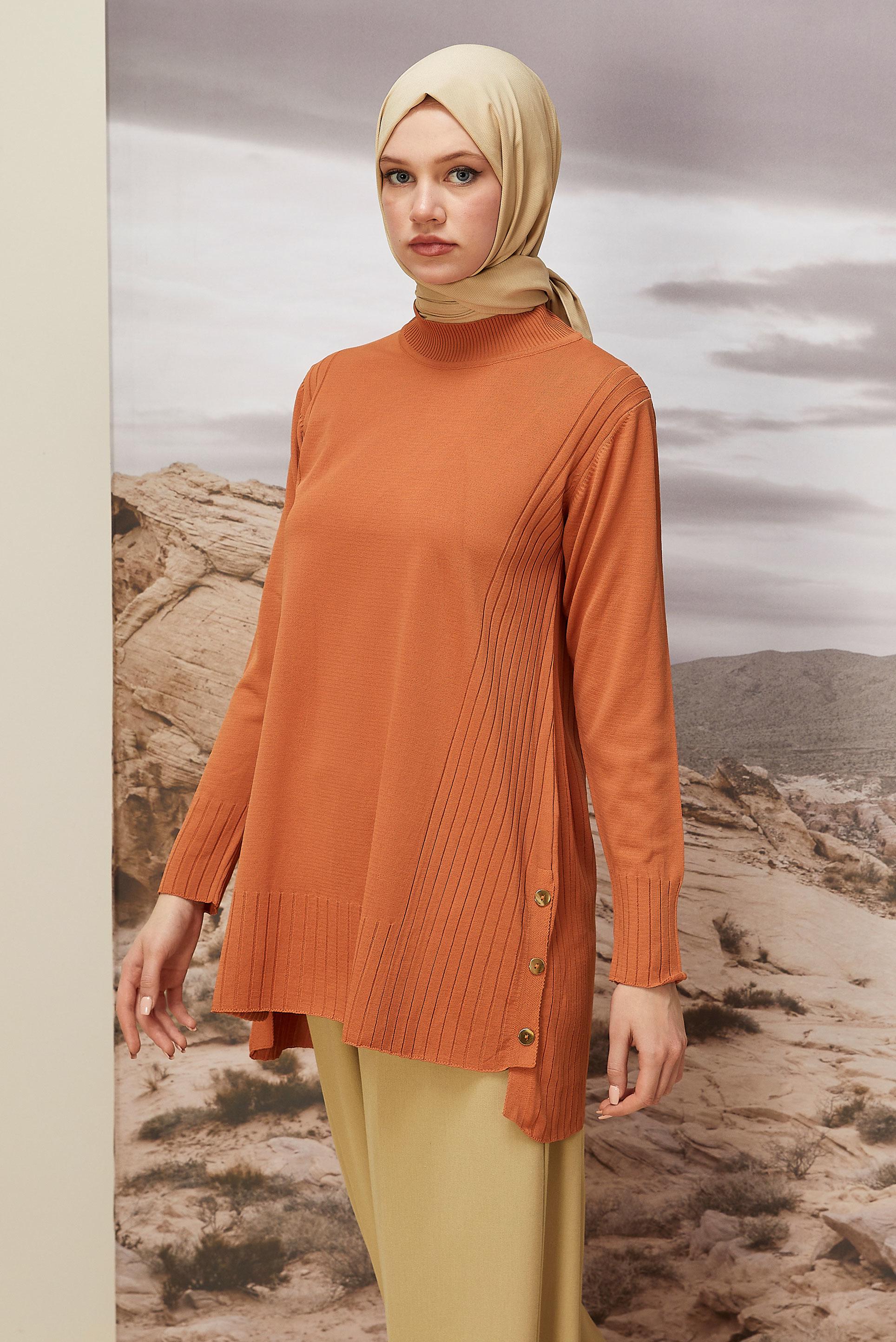 Tesettür giyim TURUNCU TRİKO TUNİK 45849