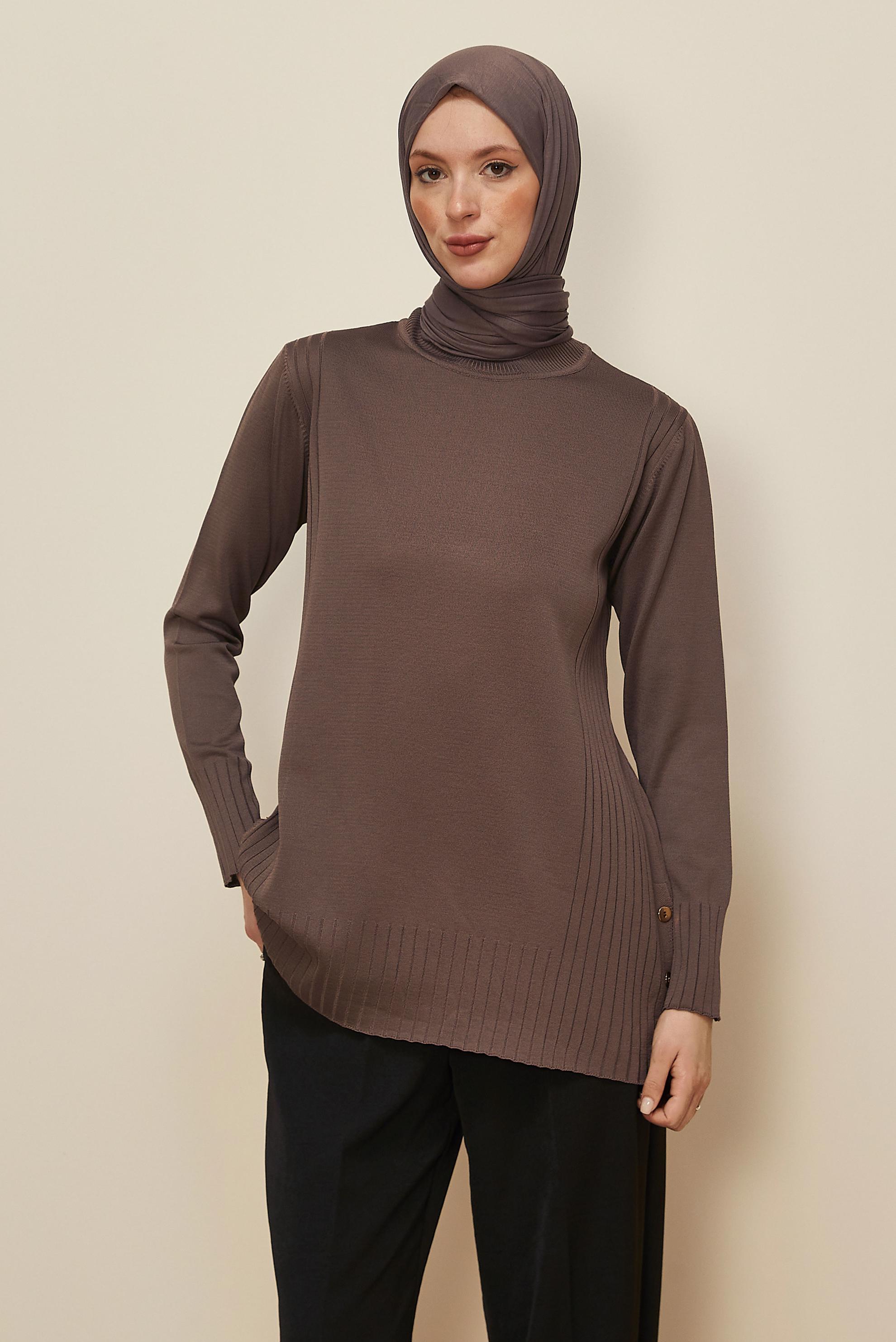 Tesettür giyim KAHVE 45849 TRİKO TUNİK 38-46