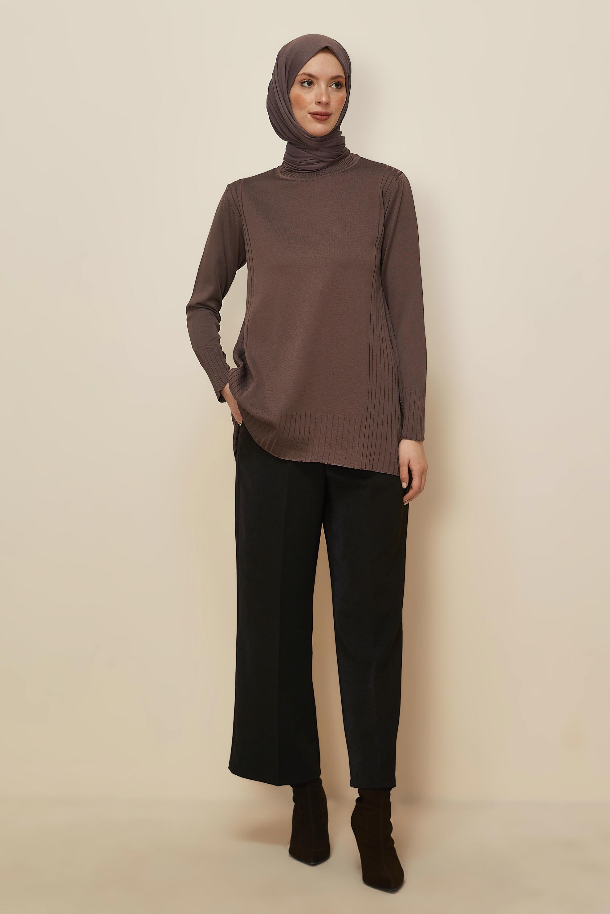 Tesettür giyim KAHVE 45849 TRİKO TUNİK 38-46
