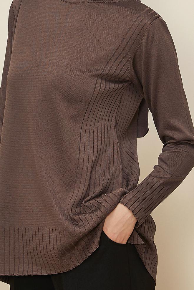 Tesettür giyim KAHVE 45849 TRİKO TUNİK 38-46 - ALVİNA