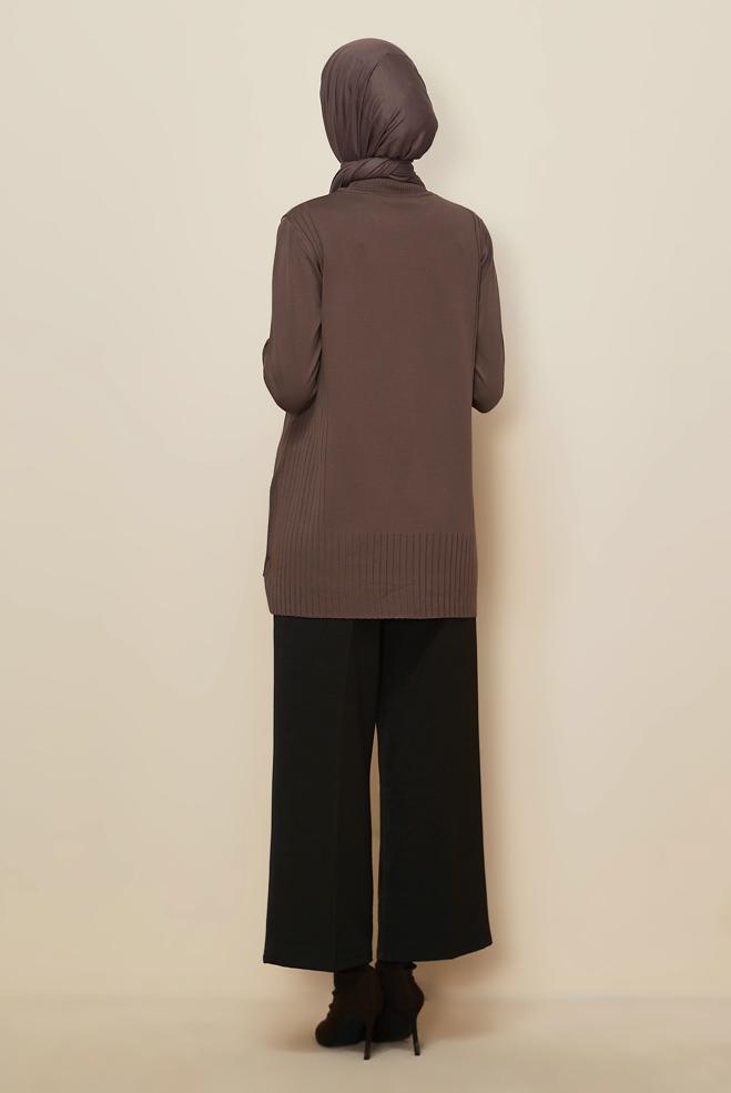 Tesettür giyim KAHVE 45849 TRİKO TUNİK 38-46 - ALVİNA