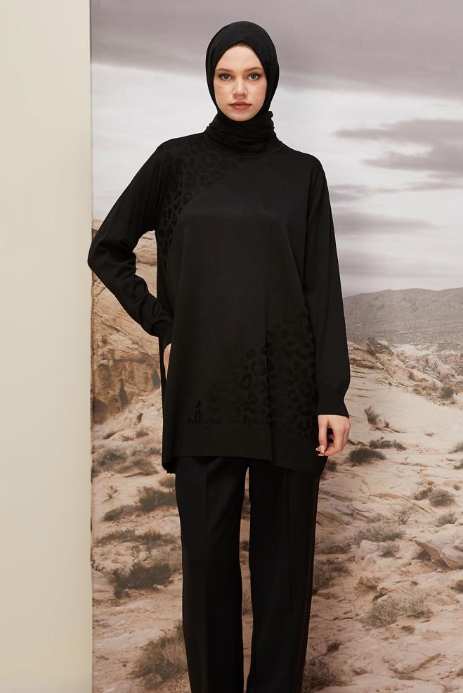 Tesettür giyim SİYAH TRİKO TUNİK 45850 - ALVİNA
