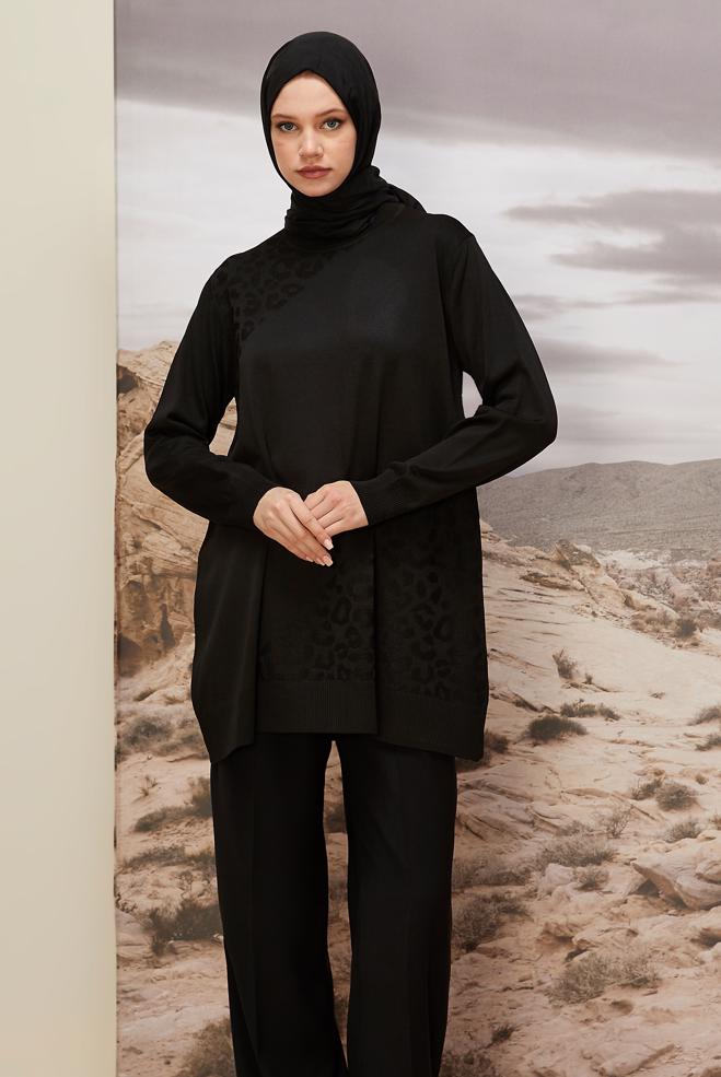 Tesettür giyim SİYAH TRİKO TUNİK 45850 - ALVİNA