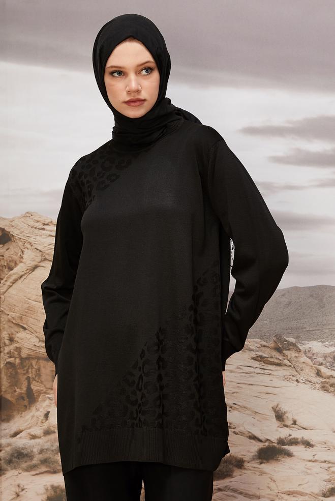 Tesettür giyim SİYAH TRİKO TUNİK 45850 - ALVİNA