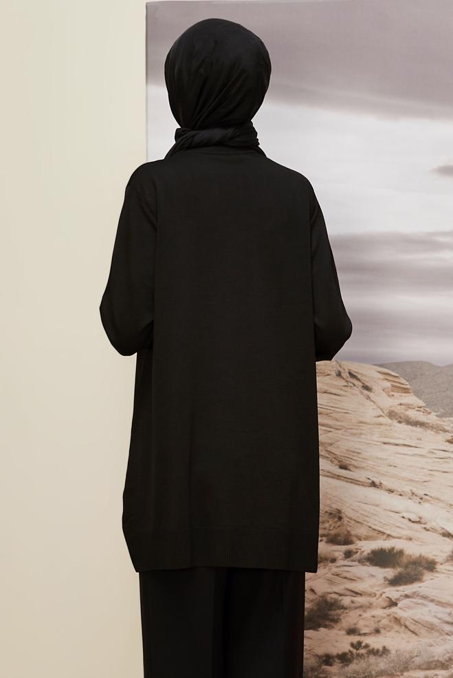 Tesettür giyim SİYAH TRİKO TUNİK 45850 - ALVİNA