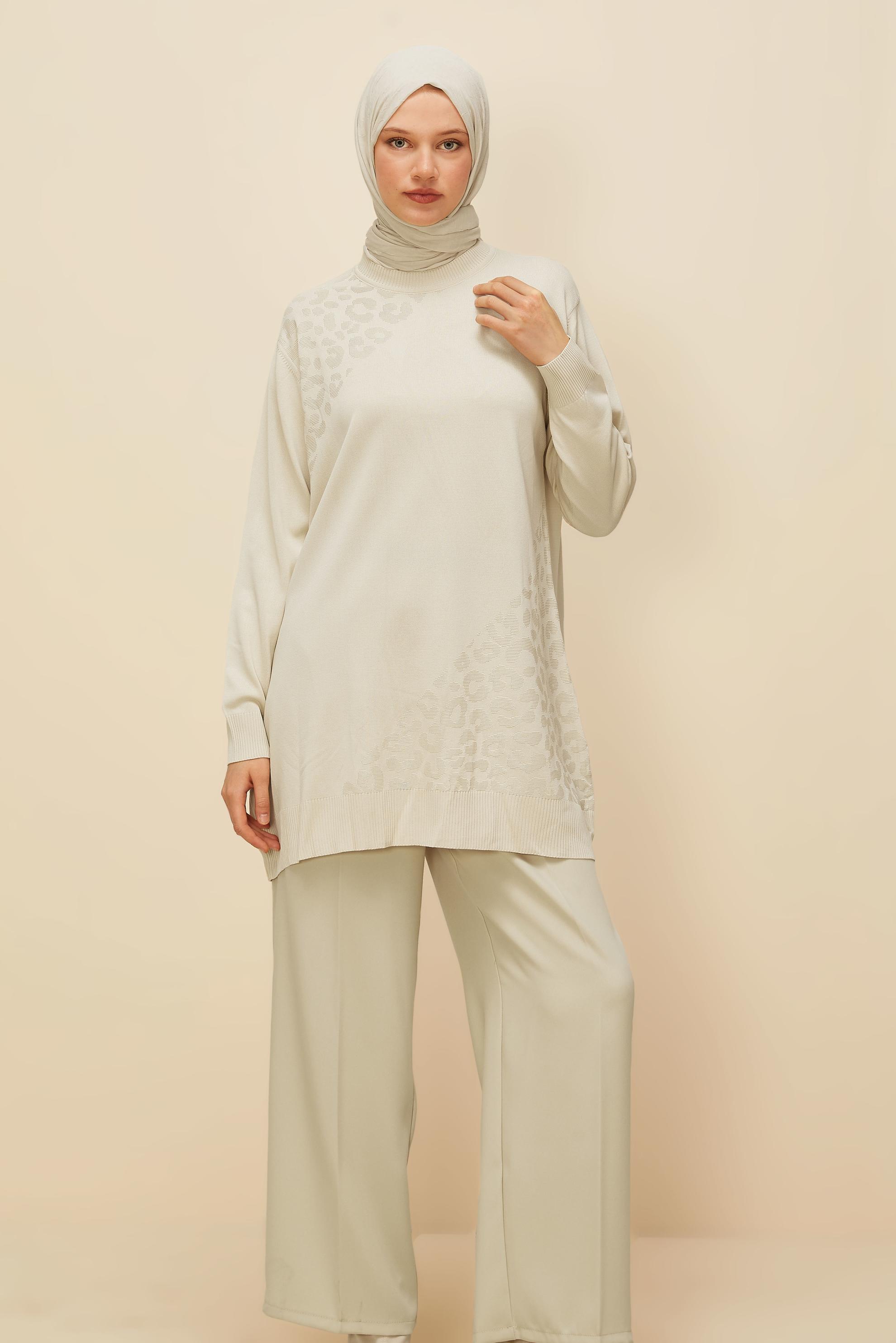 Tesettür giyim BEJ TRİKO TUNİK 45850