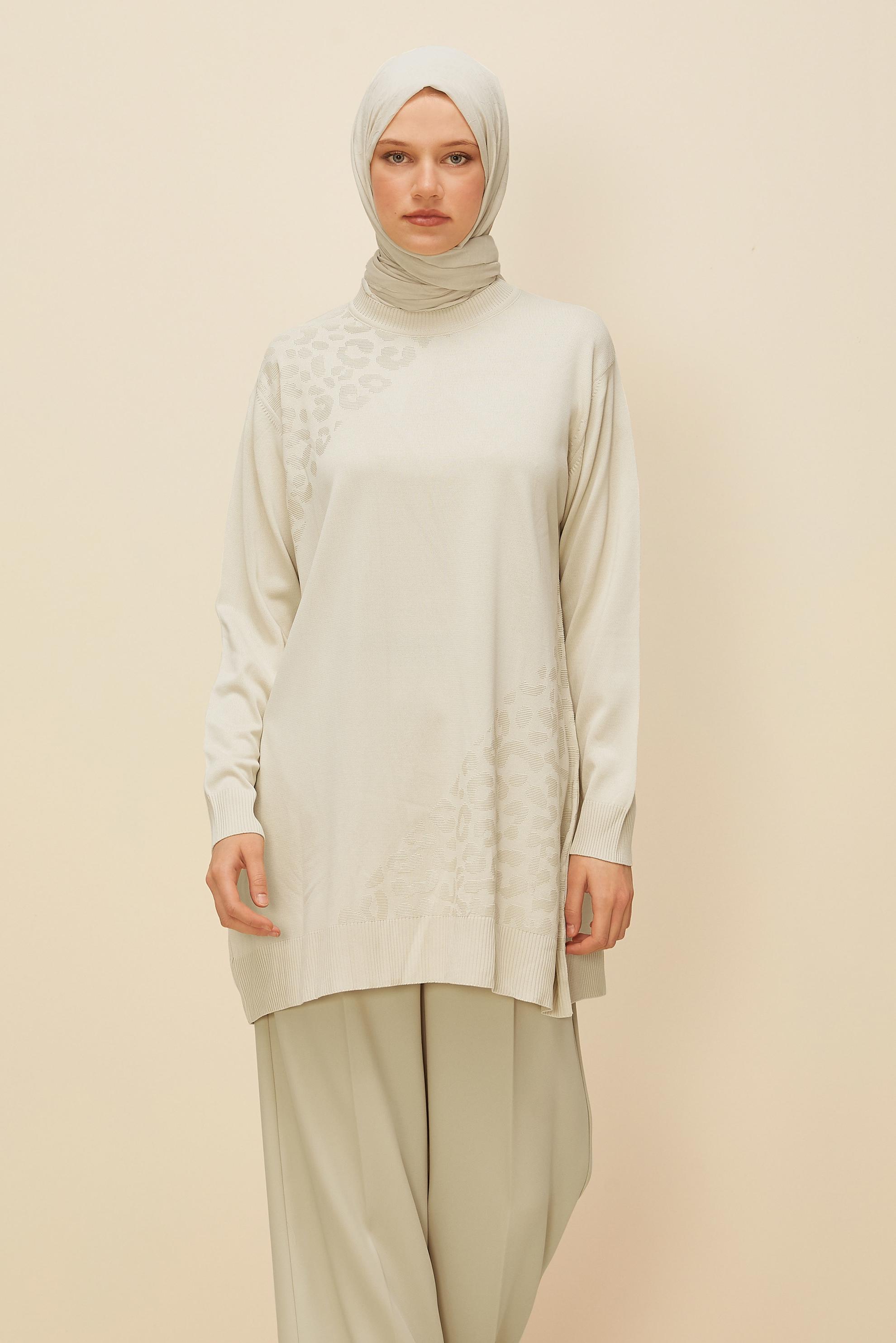 Tesettür giyim BEJ TRİKO TUNİK 45850