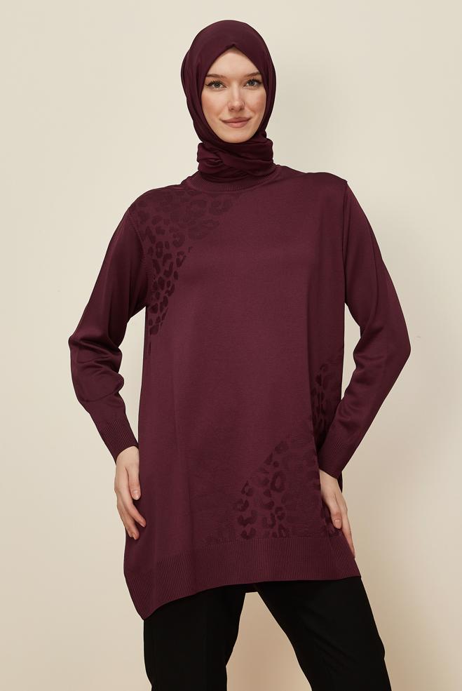 Tesettür giyim BORDO TRİKO TUNİK 45850 - ALVİNA