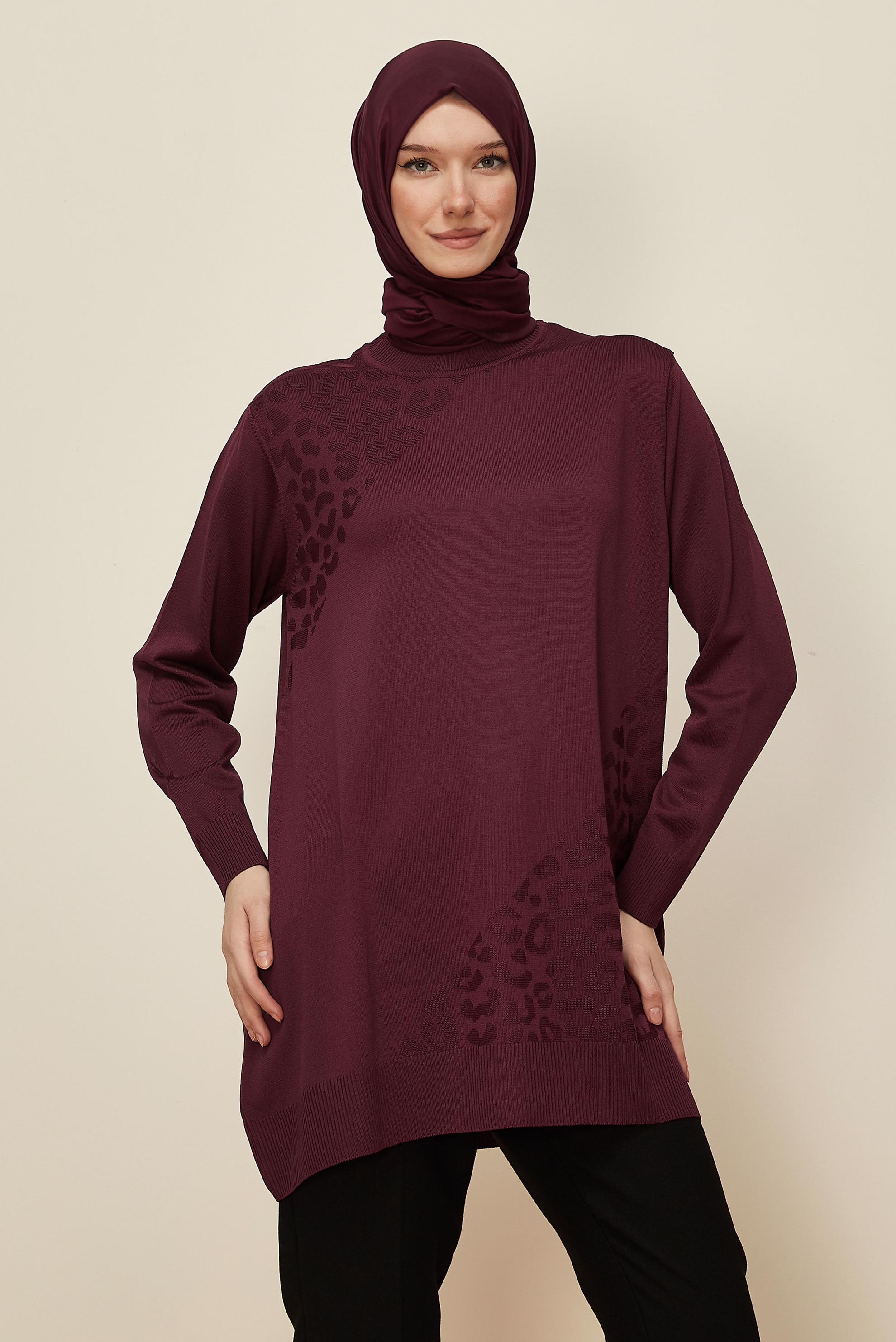 Tesettür giyim BORDO TRİKO TUNİK 45850