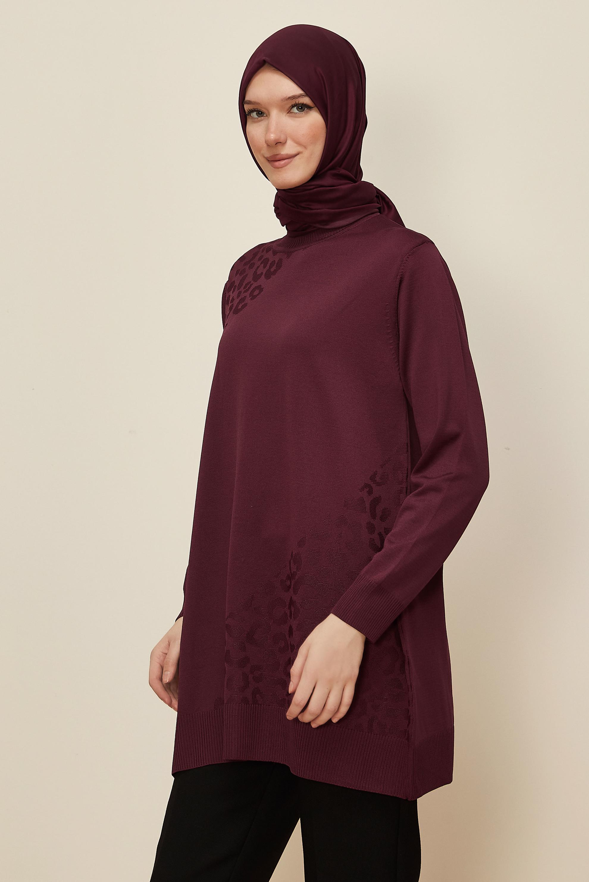 Tesettür giyim BORDO TRİKO TUNİK 45850