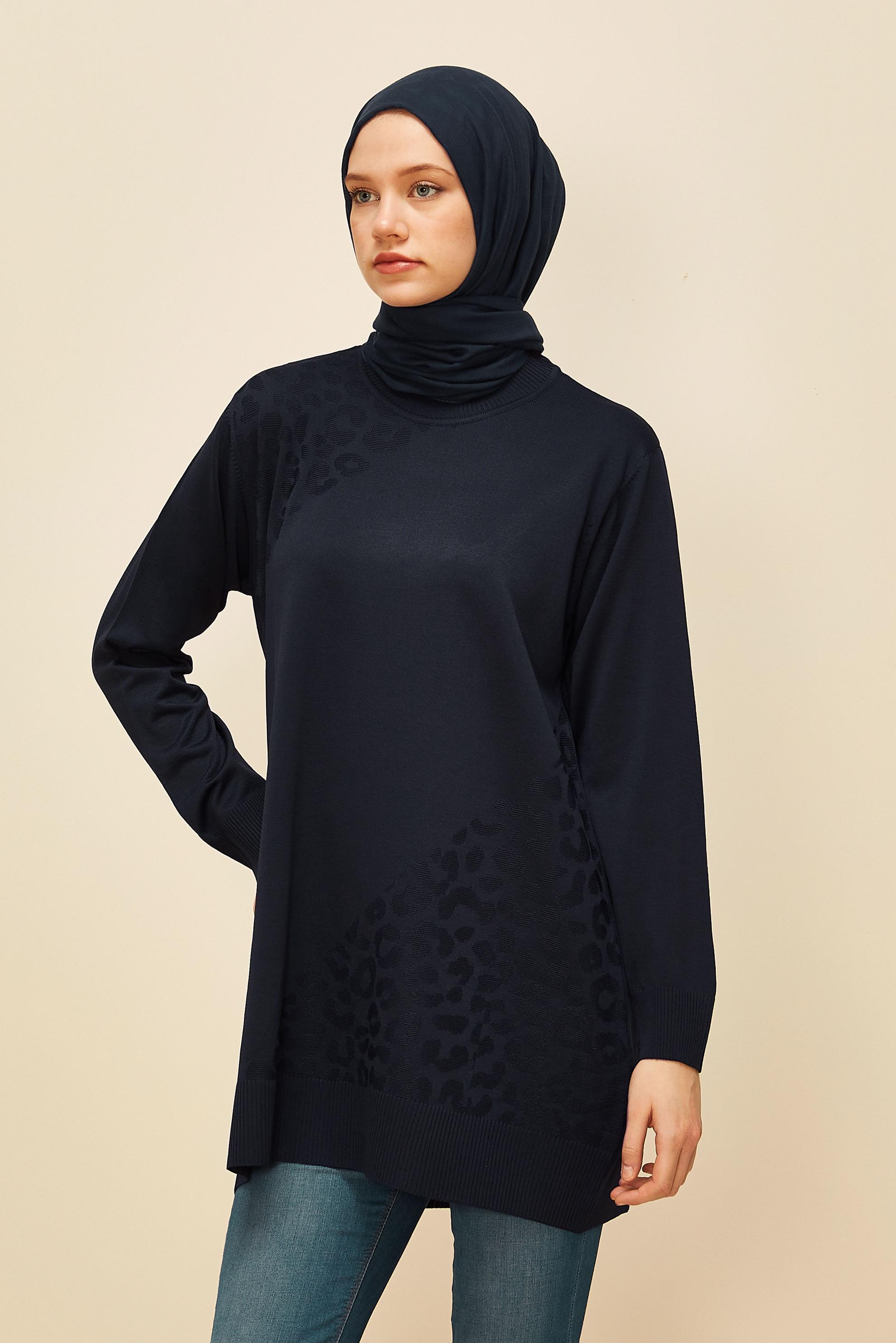 Tesettür giyim LACİVERT TRİKO TUNİK 45850